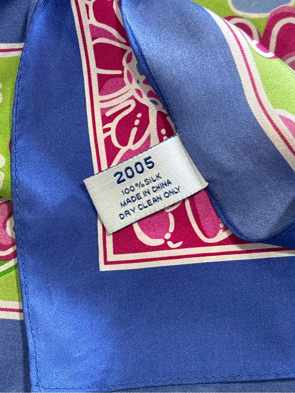 Lilly Pulitzer silk, floral breast cancer awareness scarf. Collab with Ford